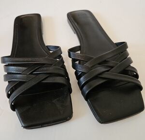 Marc Fisher Black Strappy Square-Toe Slide Mules, 7.5